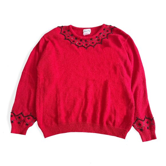 Vintage Summit Place, Red Beaded Sweater - Picture 1 of 3